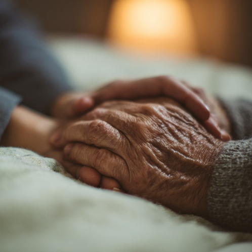 Person holding elderly hands in comfort and support, hospice care Tulsa OK